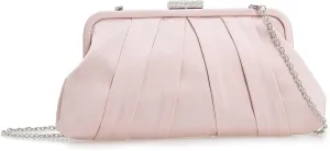 CHARMING TAILOR Classic Pleated Satin Clutch Bag Diamante Embellished Formal Handbag for Wedding/Prom/Black-Tie Events