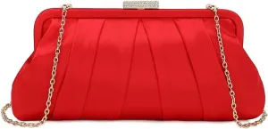 CHARMING TAILOR Classic Pleated Satin Clutch Bag Diamante Embellished Formal Handbag for Wedding/Prom/Black-Tie Events