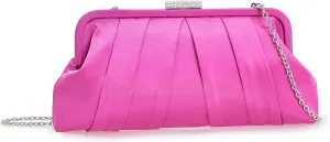 CHARMING TAILOR Classic Pleated Satin Clutch Bag Diamante Embellished Formal Handbag for Wedding/Prom/Black-Tie Events