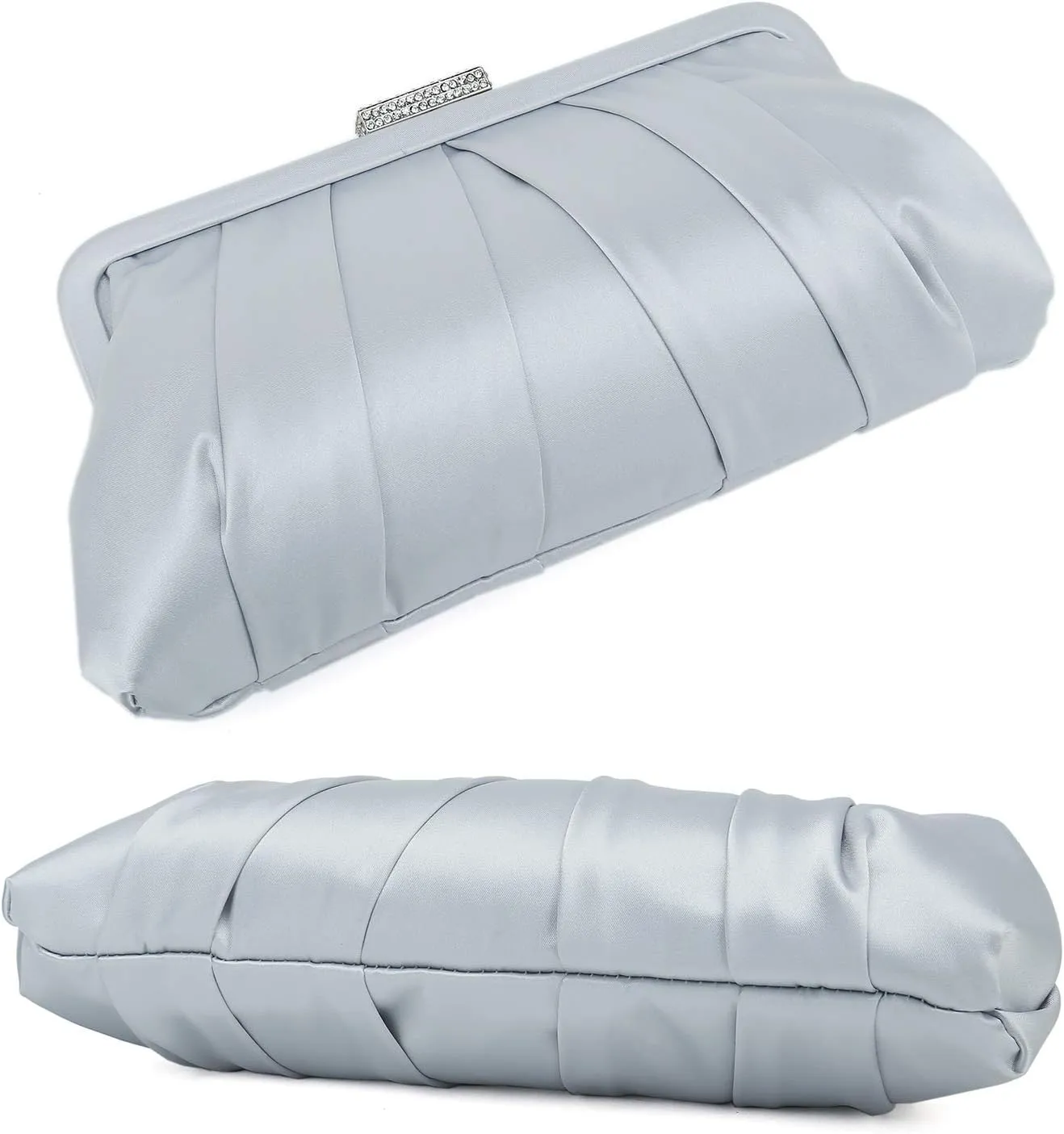 CHARMING TAILOR Classic Pleated Satin Clutch Bag Diamante Embellished Formal Handbag for Wedding/Prom/Black-Tie Events