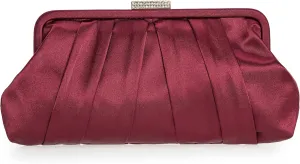 CHARMING TAILOR Classic Pleated Satin Clutch Bag Diamante Embellished Formal Handbag for Wedding/Prom/Black-Tie Events