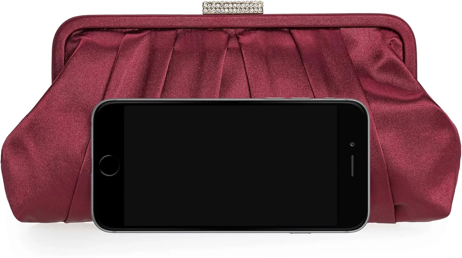 CHARMING TAILOR Classic Pleated Satin Clutch Bag Diamante Embellished Formal Handbag for Wedding/Prom/Black-Tie Events