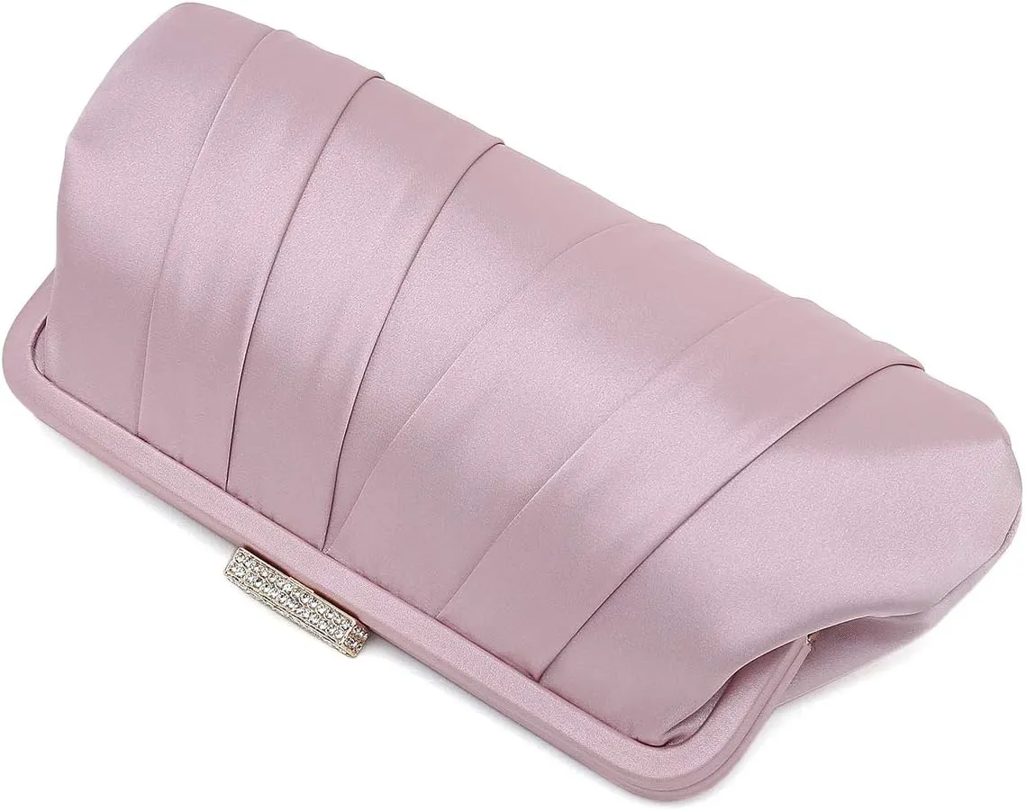CHARMING TAILOR Classic Pleated Satin Clutch Bag Diamante Embellished Formal Handbag for Wedding/Prom/Black-Tie Events