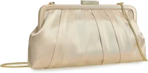 CHARMING TAILOR Classic Pleated Satin Clutch Bag Diamante Embellished Formal Handbag for Wedding/Prom/Black-Tie Events