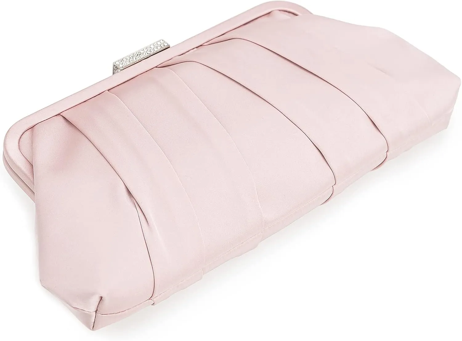 CHARMING TAILOR Classic Pleated Satin Clutch Bag Diamante Embellished Formal Handbag for Wedding/Prom/Black-Tie Events