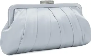 CHARMING TAILOR Classic Pleated Satin Clutch Bag Diamante Embellished Formal Handbag for Wedding/Prom/Black-Tie Events