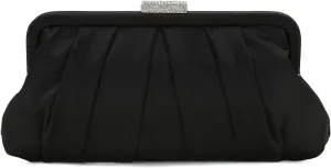 CHARMING TAILOR Classic Pleated Satin Clutch Bag Diamante Embellished Formal Handbag for Wedding/Prom/Black-Tie Events