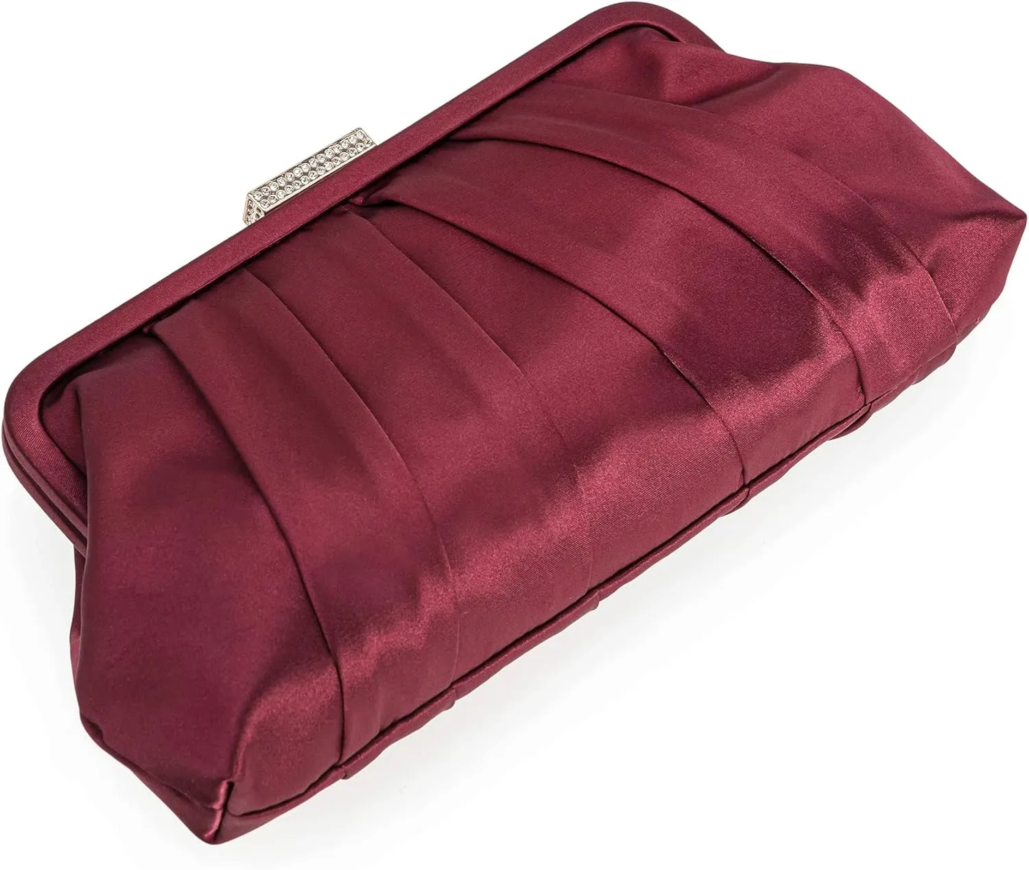 CHARMING TAILOR Classic Pleated Satin Clutch Bag Diamante Embellished Formal Handbag for Wedding/Prom/Black-Tie Events