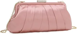CHARMING TAILOR Classic Pleated Satin Clutch Bag Diamante Embellished Formal Handbag for Wedding/Prom/Black-Tie Events