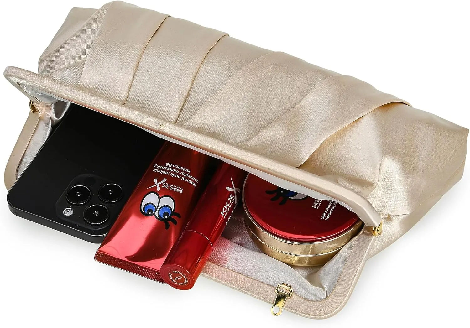 CHARMING TAILOR Classic Pleated Satin Clutch Bag Diamante Embellished Formal Handbag for Wedding/Prom/Black-Tie Events