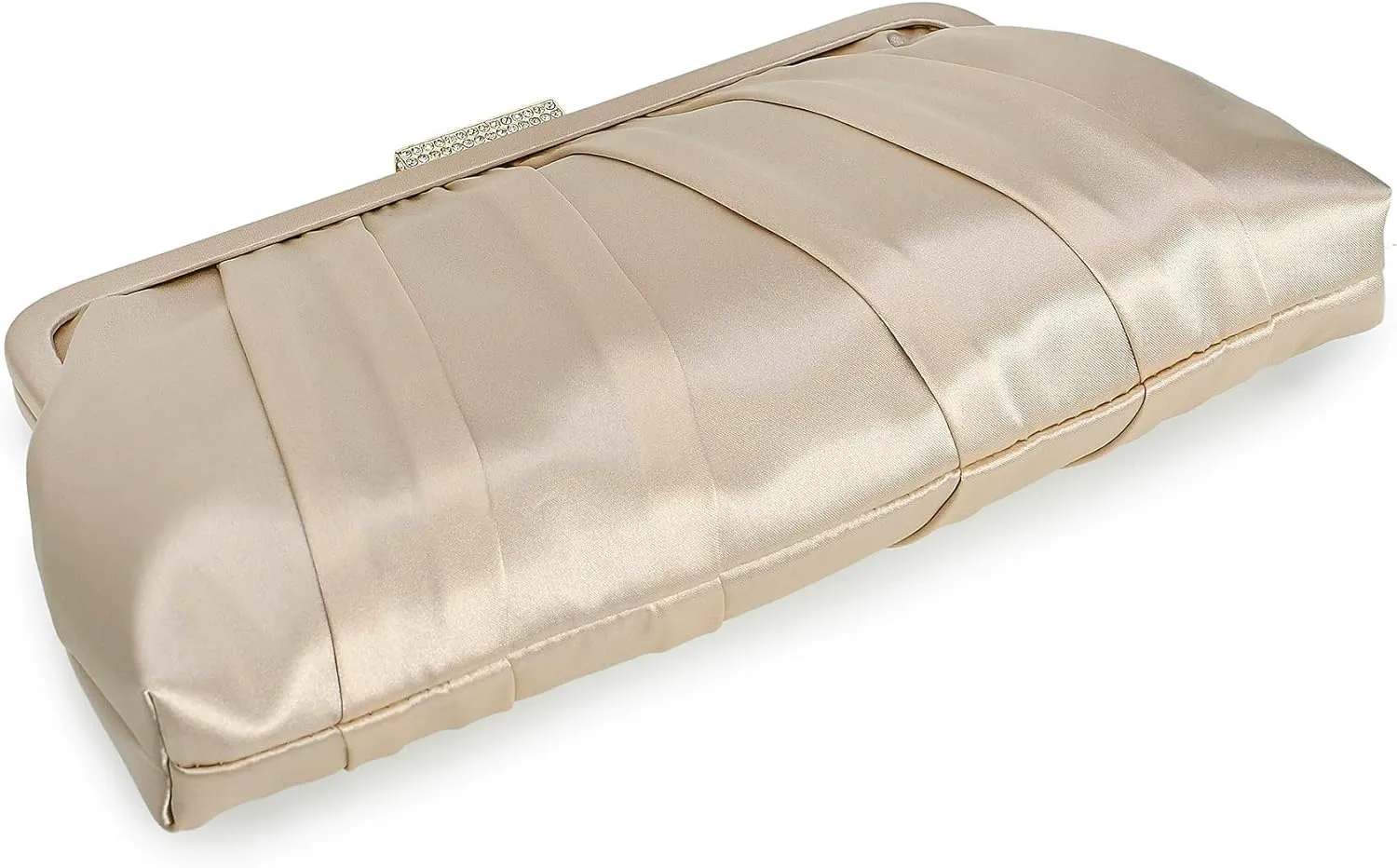CHARMING TAILOR Classic Pleated Satin Clutch Bag Diamante Embellished Formal Handbag for Wedding/Prom/Black-Tie Events
