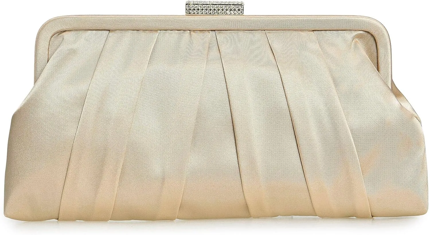 CHARMING TAILOR Classic Pleated Satin Clutch Bag Diamante Embellished Formal Handbag for Wedding/Prom/Black-Tie Events