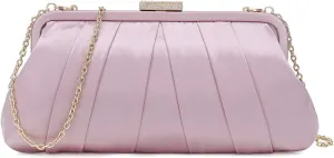 CHARMING TAILOR Classic Pleated Satin Clutch Bag Diamante Embellished Formal Handbag for Wedding/Prom/Black-Tie Events