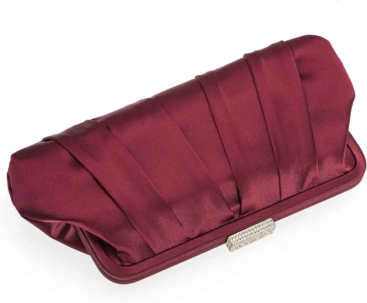 CHARMING TAILOR Classic Pleated Satin Clutch Bag Diamante Embellished Formal Handbag for Wedding/Prom/Black-Tie Events
