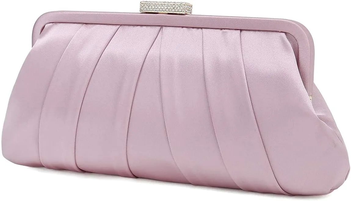 CHARMING TAILOR Classic Pleated Satin Clutch Bag Diamante Embellished Formal Handbag for Wedding/Prom/Black-Tie Events