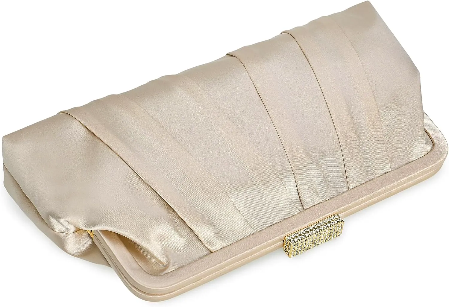 CHARMING TAILOR Classic Pleated Satin Clutch Bag Diamante Embellished Formal Handbag for Wedding/Prom/Black-Tie Events