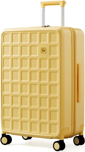 Checked 24 inch Luggage with 8 Spinner Wheels, Large Suitcase with TSA Lock, 100% Lightweight PC Hard Shell travel luggage Suitcases for Men Women, 24-Inch Checked-In, Cheese Yellow