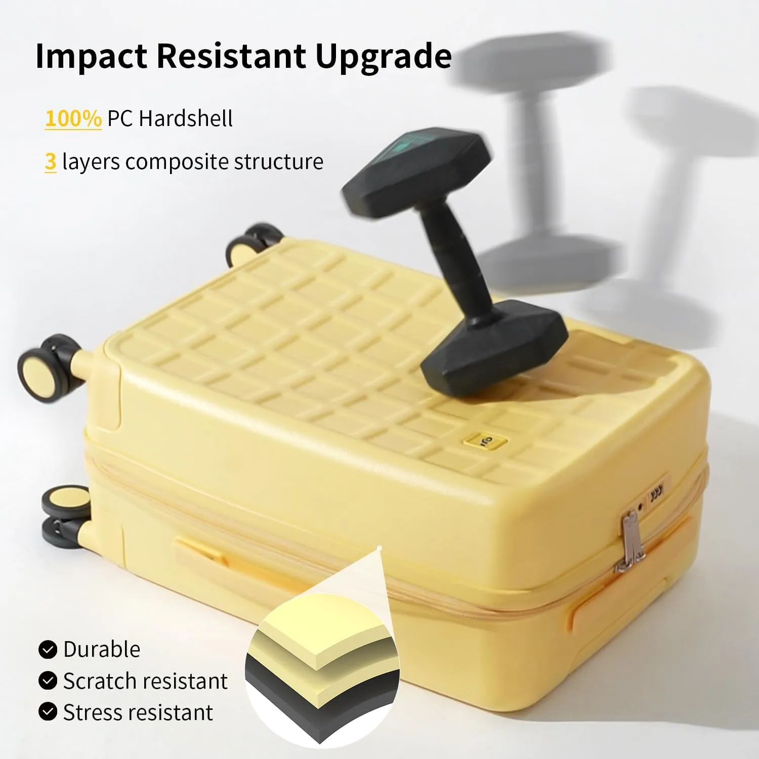 Checked 24 inch Luggage with 8 Spinner Wheels, Large Suitcase with TSA Lock, 100% Lightweight PC Hard Shell travel luggage Suitcases for Men Women, 24-Inch Checked-In, Cheese Yellow