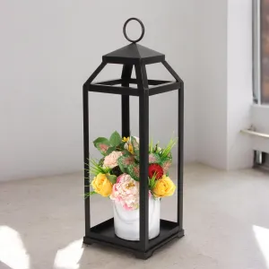 Cheungs Novara Tapered Square Top Metal Lantern - Black 6068BK