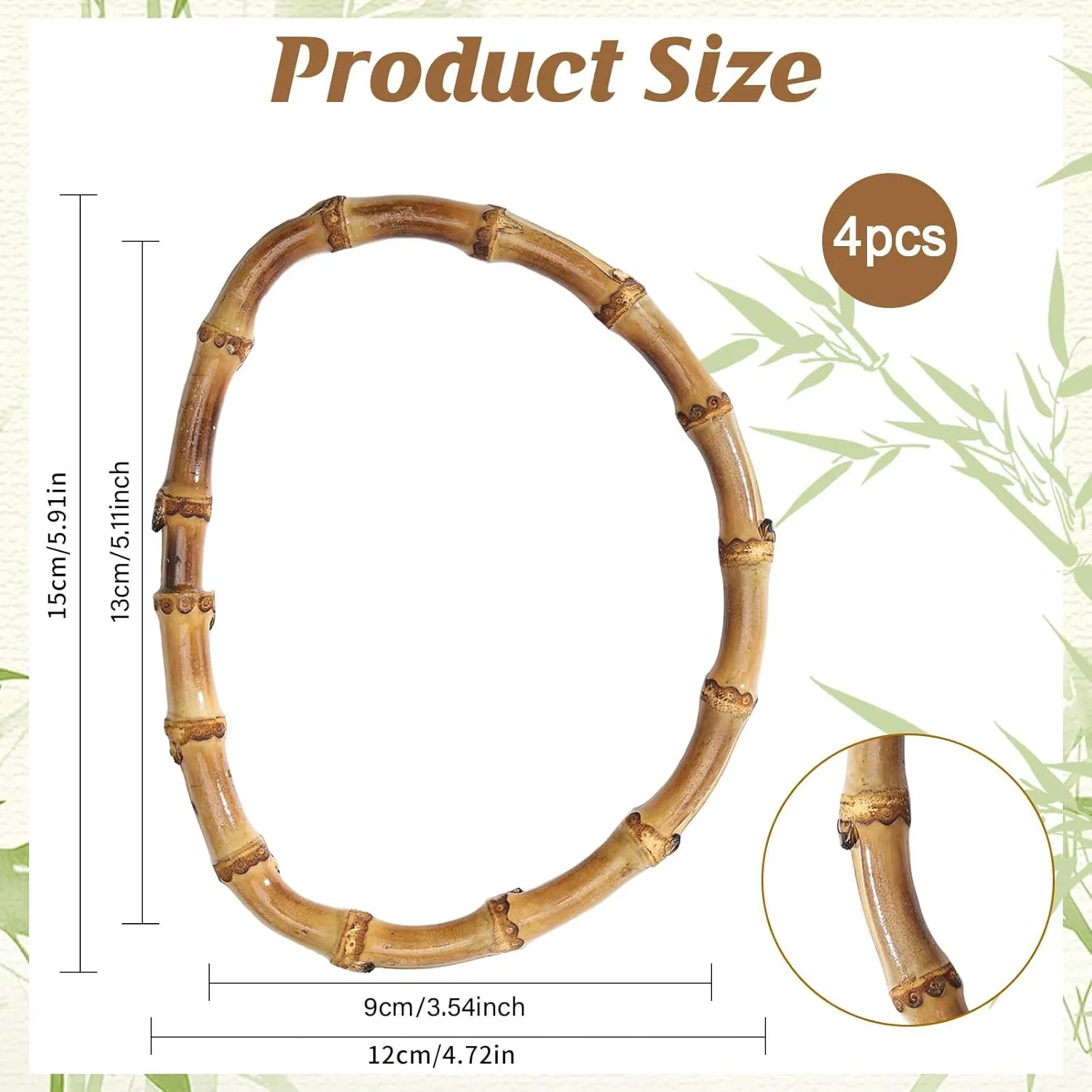 CHGCRAFT 4pcs Wooden D-Shaped Bamboo Bag Handle Replacements Handmade Bag Purse Making Handles for Bag Beach Bag Handbags Straw Bag Purse Handles Crafting, 4.72×5.91inch