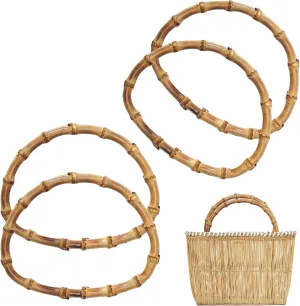 CHGCRAFT 4pcs Wooden D-Shaped Bamboo Bag Handle Replacements Handmade Bag Purse Making Handles for Bag Beach Bag Handbags Straw Bag Purse Handles Crafting, 4.72×5.91inch