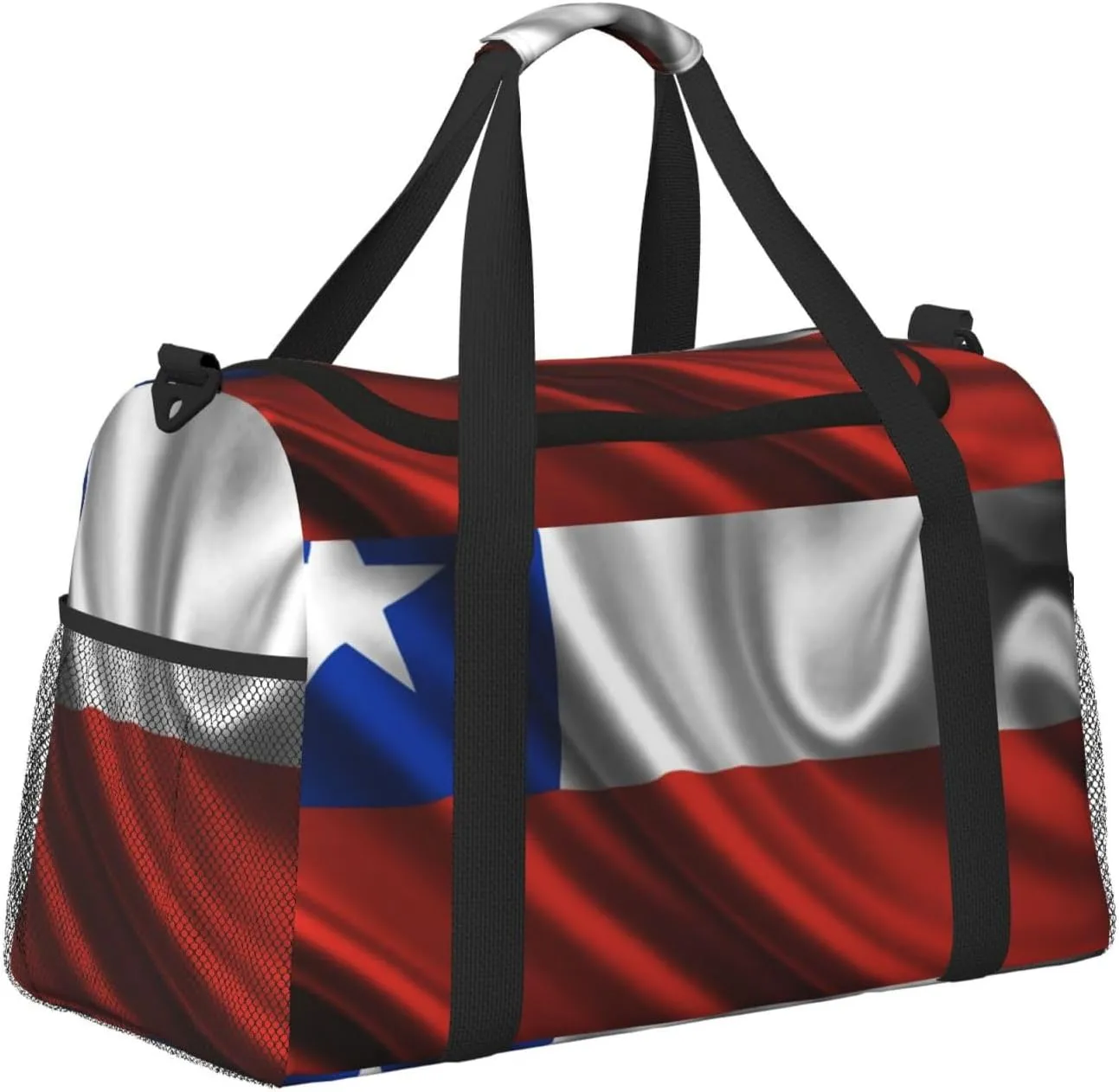 Chile Satin Flag Travel Duffel Bag Large Foldable Waterproof Overnight Bag For Beach Swim Bags Pool Sports Gym