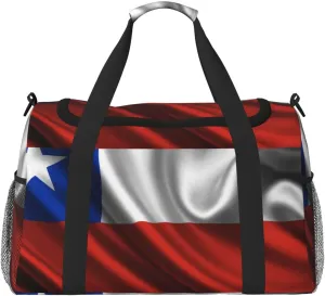 Chile Satin Flag Travel Duffel Bag Large Foldable Waterproof Overnight Bag For Beach Swim Bags Pool Sports Gym