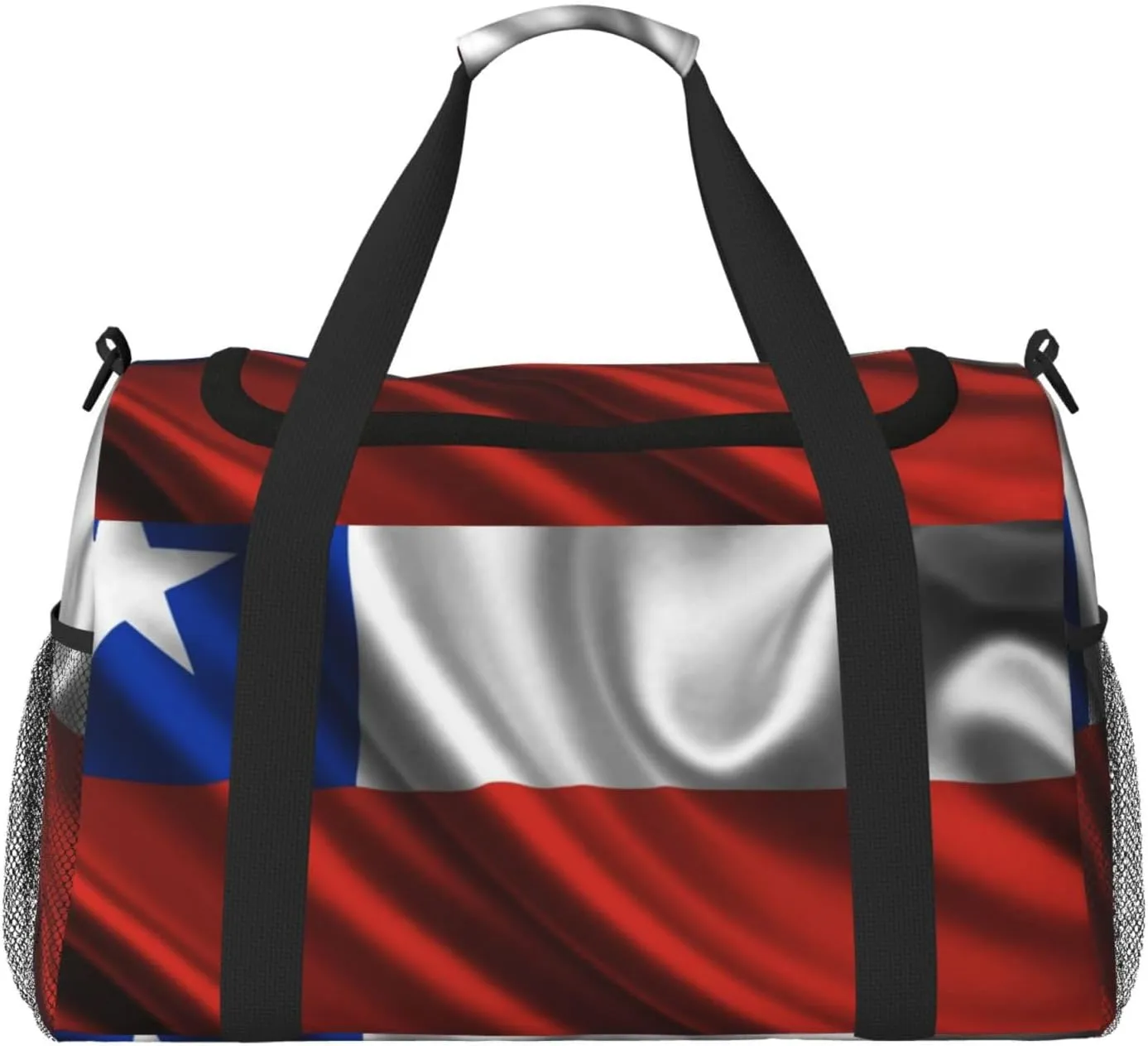 Chile Satin Flag Travel Duffel Bag Large Foldable Waterproof Overnight Bag For Beach Swim Bags Pool Sports Gym