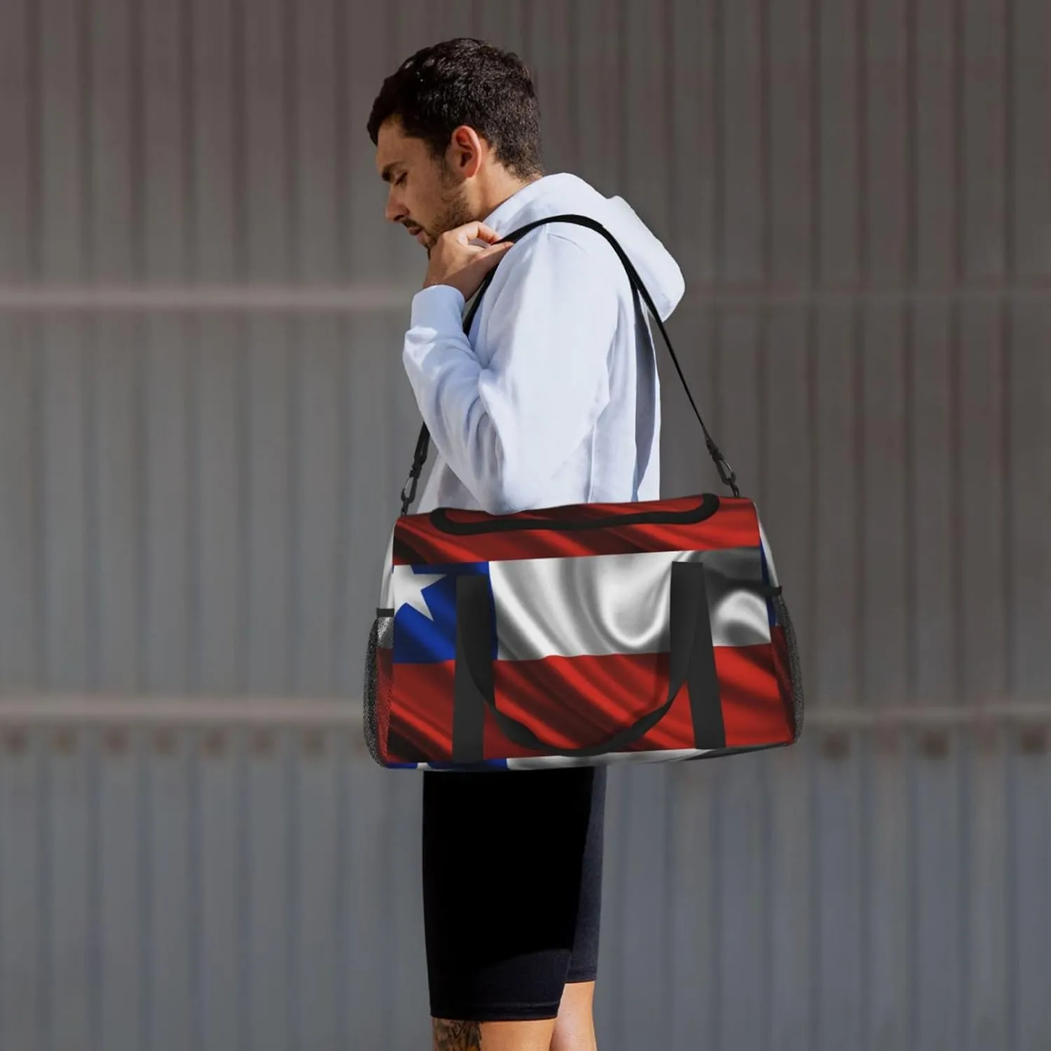 Chile Satin Flag Travel Duffel Bag Large Foldable Waterproof Overnight Bag For Beach Swim Bags Pool Sports Gym