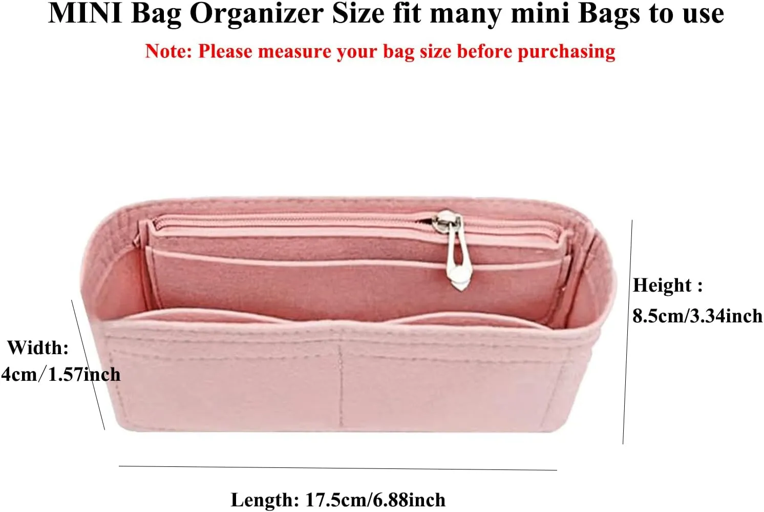Chispee Purse Organizer for Longchamp GG Marmont Le Pliage mini Bag, Felt Handbag Insert Multi-Pocket(Pink)