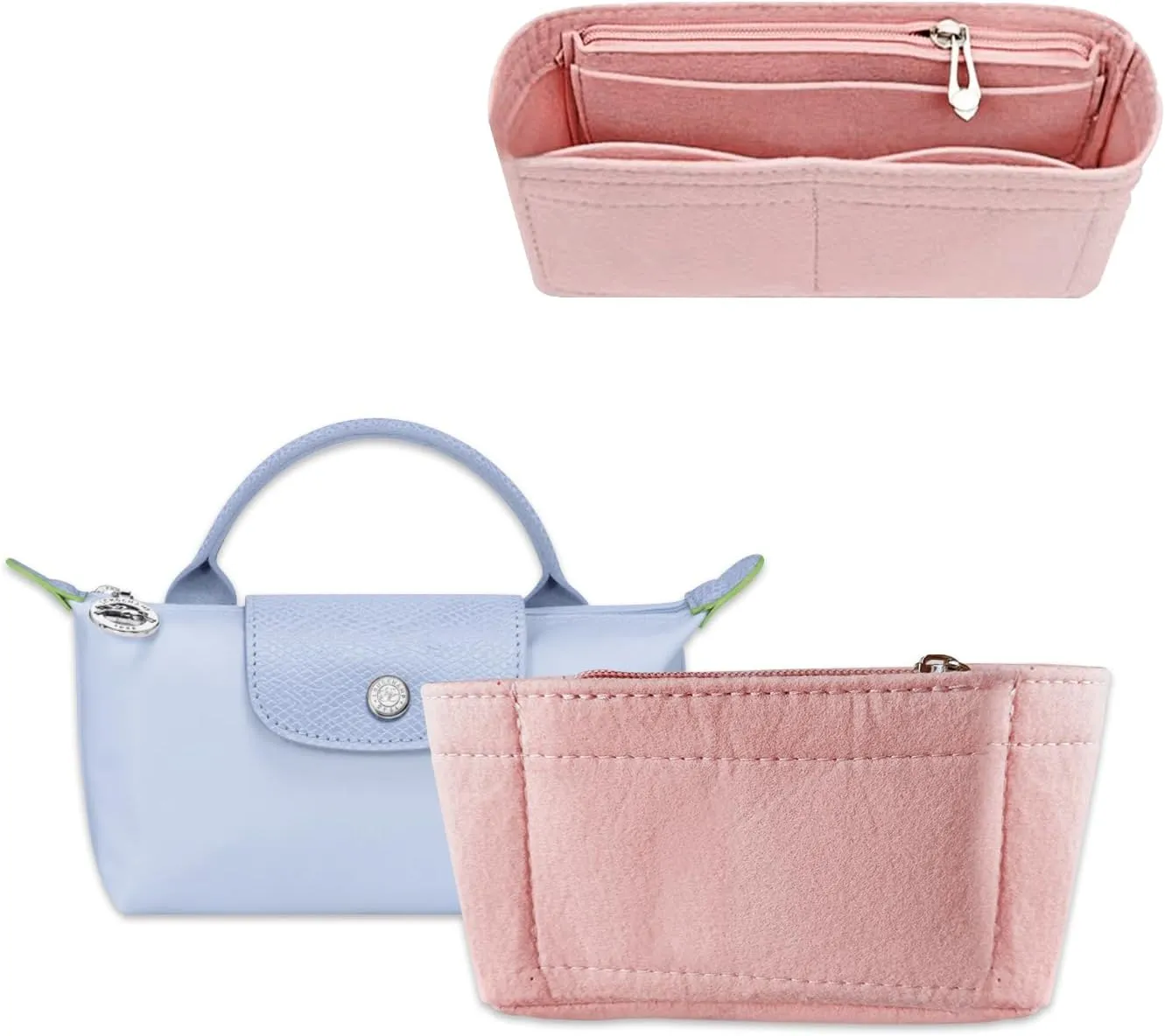 Chispee Purse Organizer for Longchamp GG Marmont Le Pliage mini Bag, Felt Handbag Insert Multi-Pocket(Pink)
