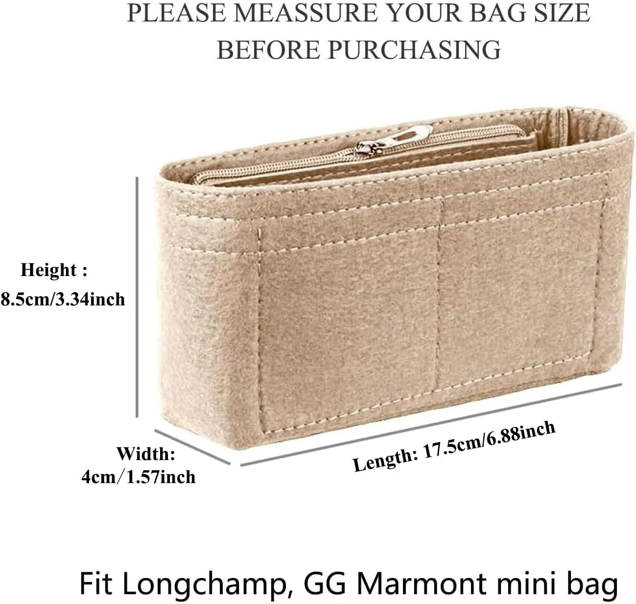 Chispee Purse Organizer Insert Felt Bag Organizer fit Longchamp/GG Marmont Matelasse Shoulder Bag Storage & Finishing Inner Bag Liner Handbags Insert Organizer,Beige