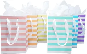 Chloe Elizabeth Paper Favor Gift Bags for All Events & Parties w/Satin Ribbon Handles   Decorative Tissue Paper, 12 Count (Rainbow Pastel Mix)