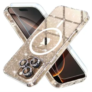 Choiche for iPhone 16 Pro Case Magnetic, Women Clear Glitter Bling Sparkly Case, [3xDiamond Camera Lens Protectors] [2xTempered Glass Screen Protectors] [Compatible MagSafe] 6.3" (Glitter Clear)