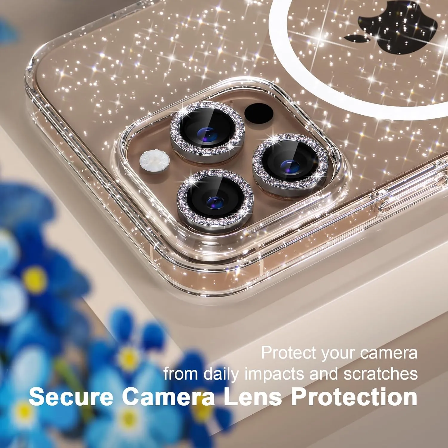 Choiche for iPhone 16 Pro Case Magnetic, Women Clear Glitter Bling Sparkly Case, [3xDiamond Camera Lens Protectors] [2xTempered Glass Screen Protectors] [Compatible MagSafe] 6.3" (Glitter Clear)