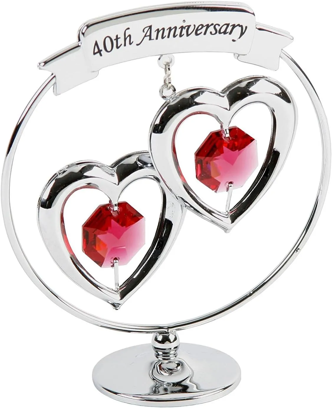 Chrome Plated Circle 2 Hearts 40th Anniversary Ornament