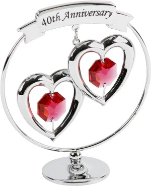 Chrome Plated Circle 2 Hearts 40th Anniversary Ornament