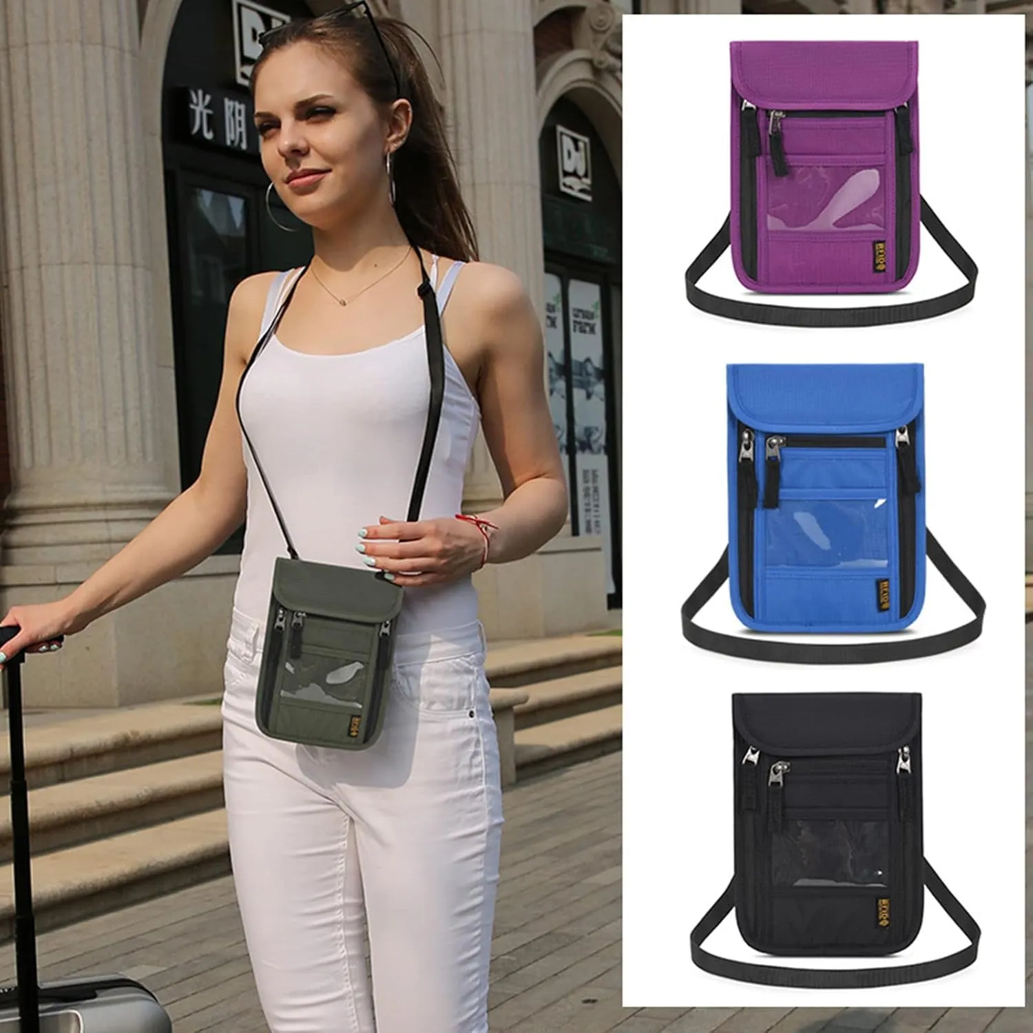 CLAPE RFID Neck Wallet Travel Bag with Soft and Innovative Tear-Resistant Fabric Family Passport Holder