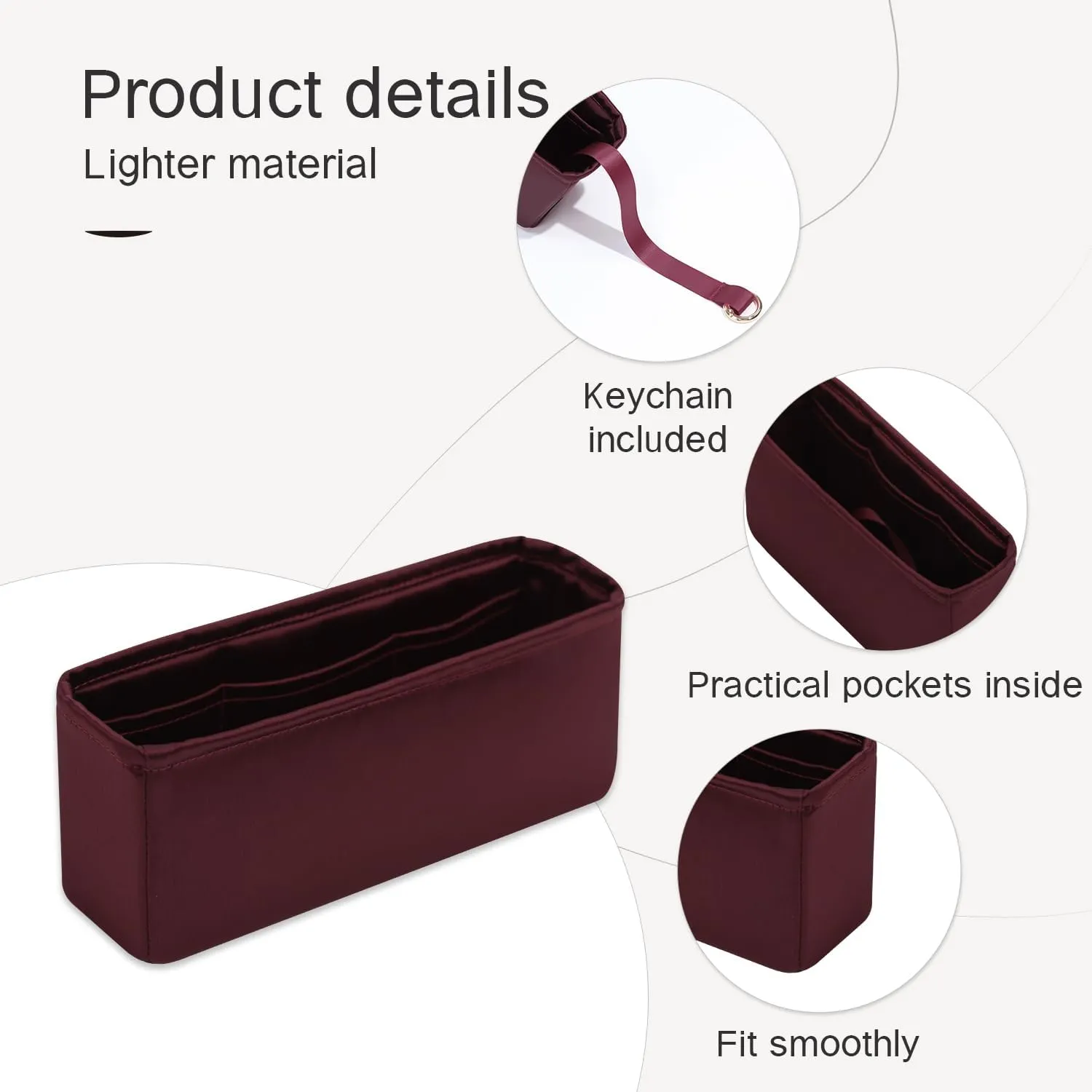 Classic Flap Insert, Purse Organizer Insert Compatible with Chanel Classic Flap Medium, Lightweight and Silky Smooth, Bag Organizer for CF Medium 25 (Medium, Burgundy)