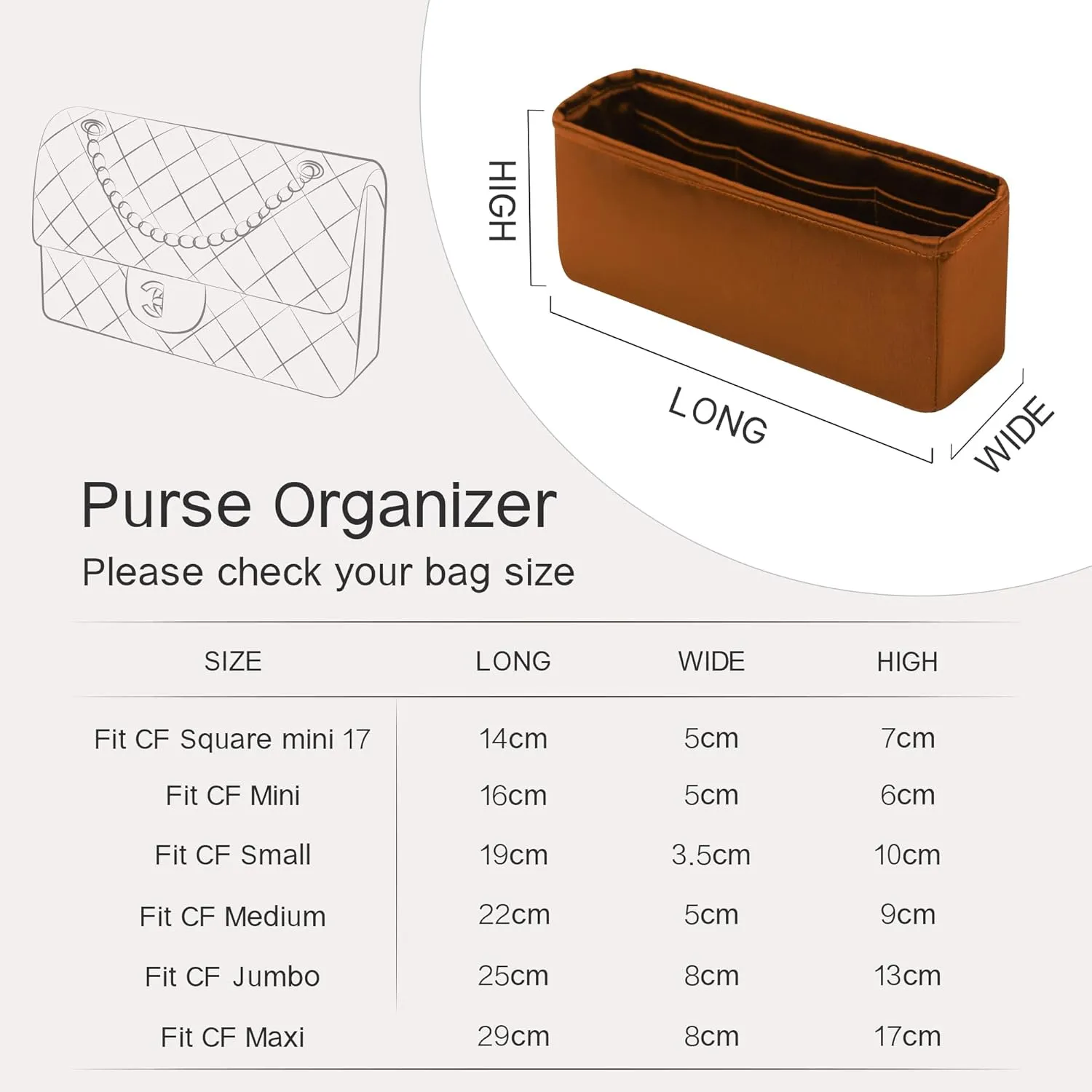 Classic Flap Jumbo Insert, Purse Organizer Insert Compatible with Chanel Classic Flap Bag Jumbo, Lightweight and Silky Smooth Handbag Shaper (Jumbo, Caramel)