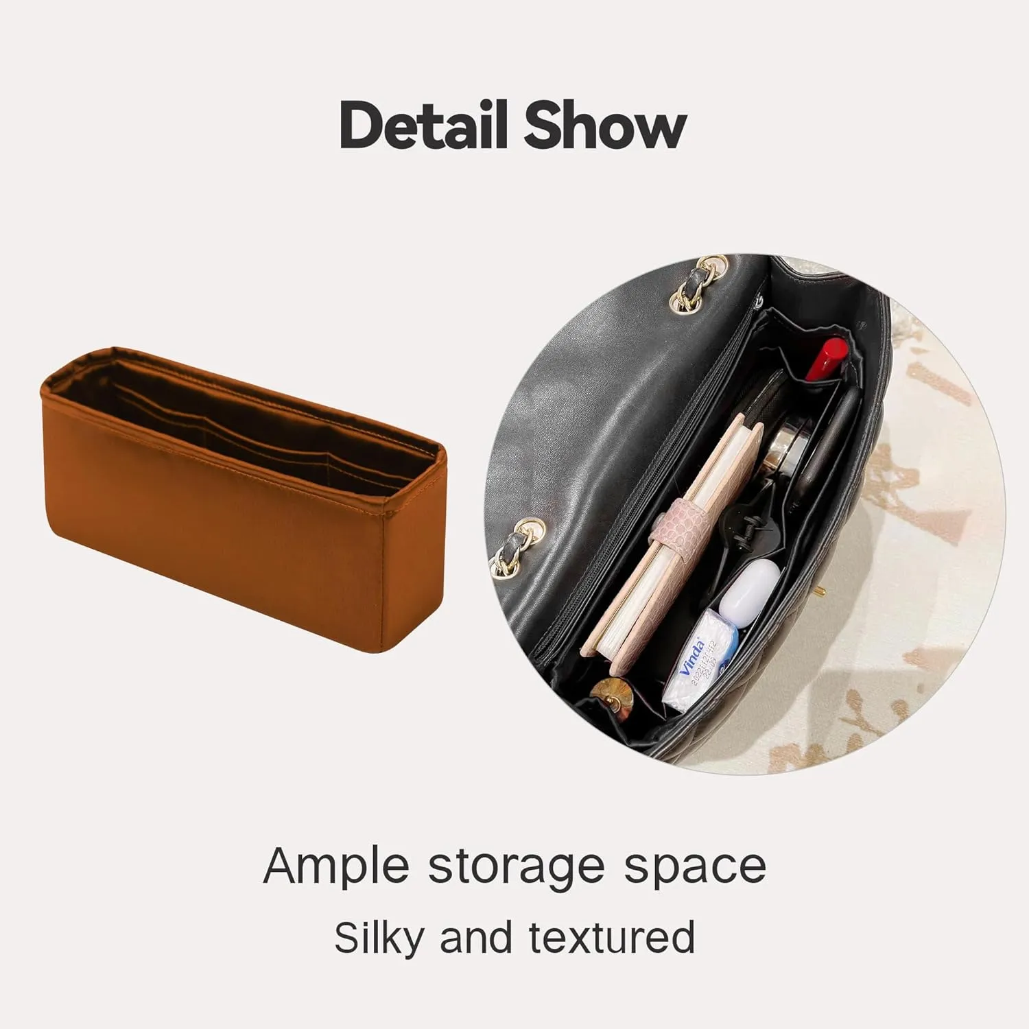 Classic Flap Jumbo Insert, Purse Organizer Insert Compatible with Chanel Classic Flap Bag Jumbo, Lightweight and Silky Smooth Handbag Shaper (Jumbo, Caramel)