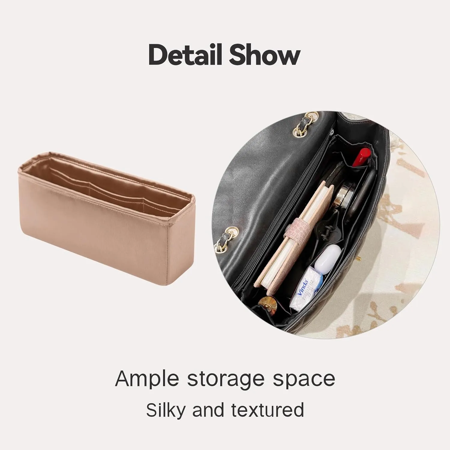 Classic Flap Jumbo Insert, Purse Organizer Insert Compatible with Chanel Classic Flap Bag Jumbo, Lightweight and Silky Smooth Handbag Shaper (Jumbo, Chai)