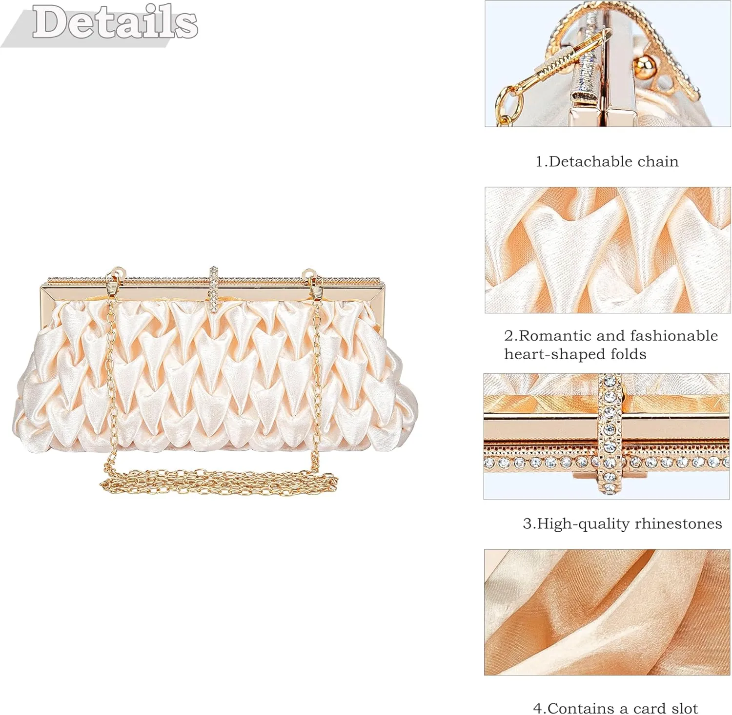 Classic Satin Clutch Bag Diamante Embellished Formal Evening Handbag for Wedding Prom Party Purses