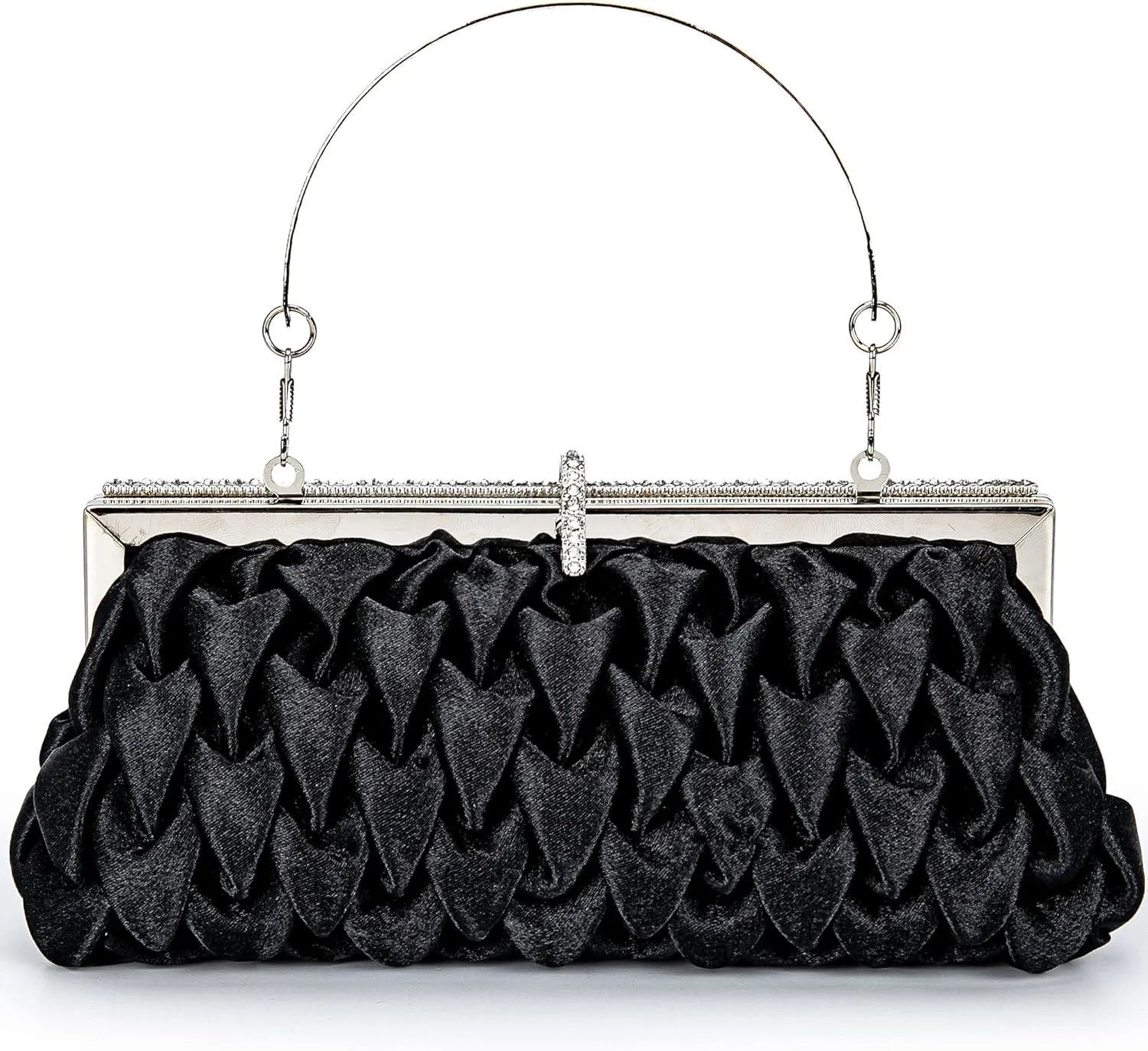 Classic Satin Clutch Bag Diamante Embellished Formal Evening Handbag for Wedding Prom Party Purses
