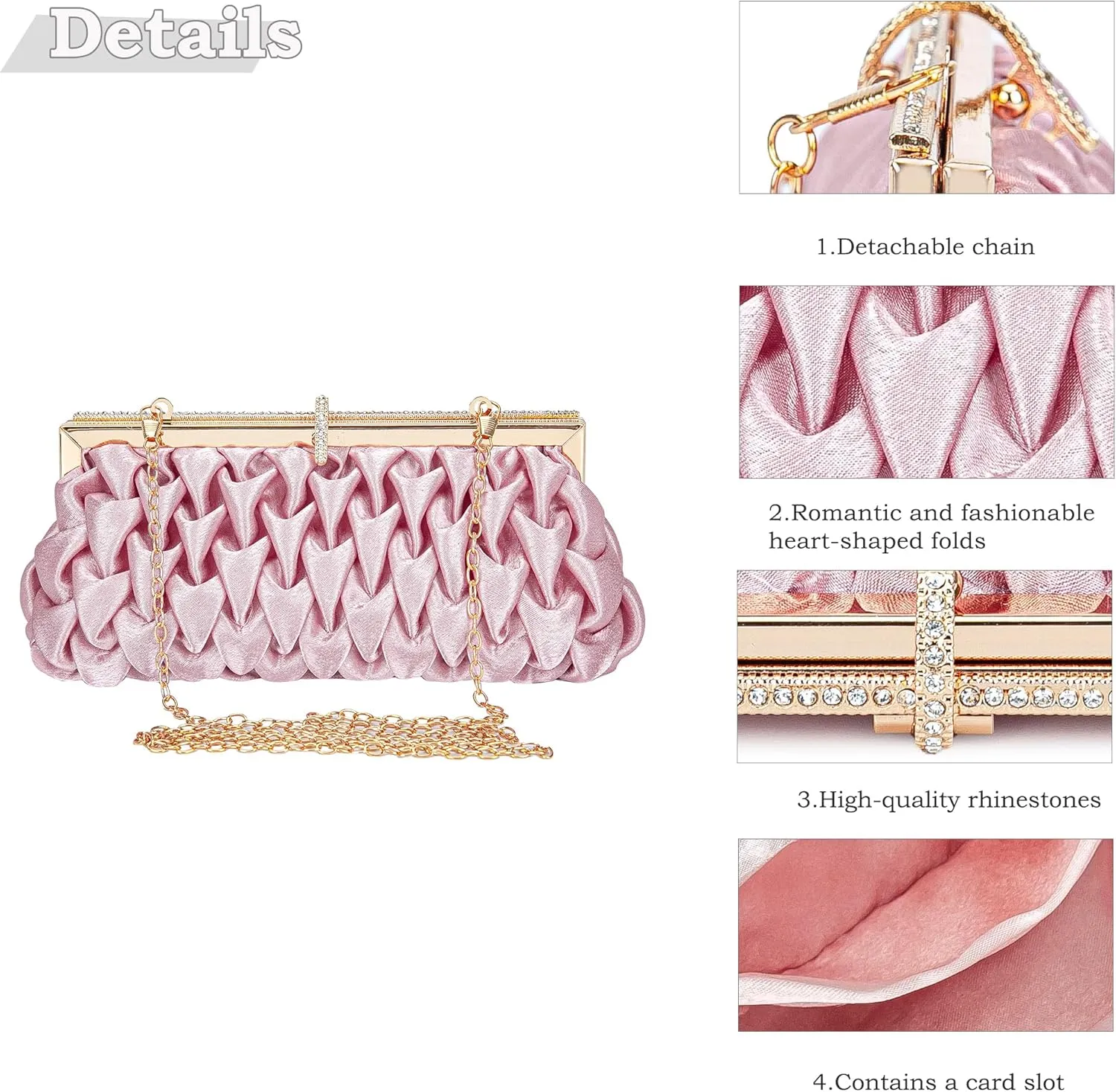 Classic Satin Clutch Bag Diamante Embellished Formal Evening Handbag for Wedding Prom Party Purses