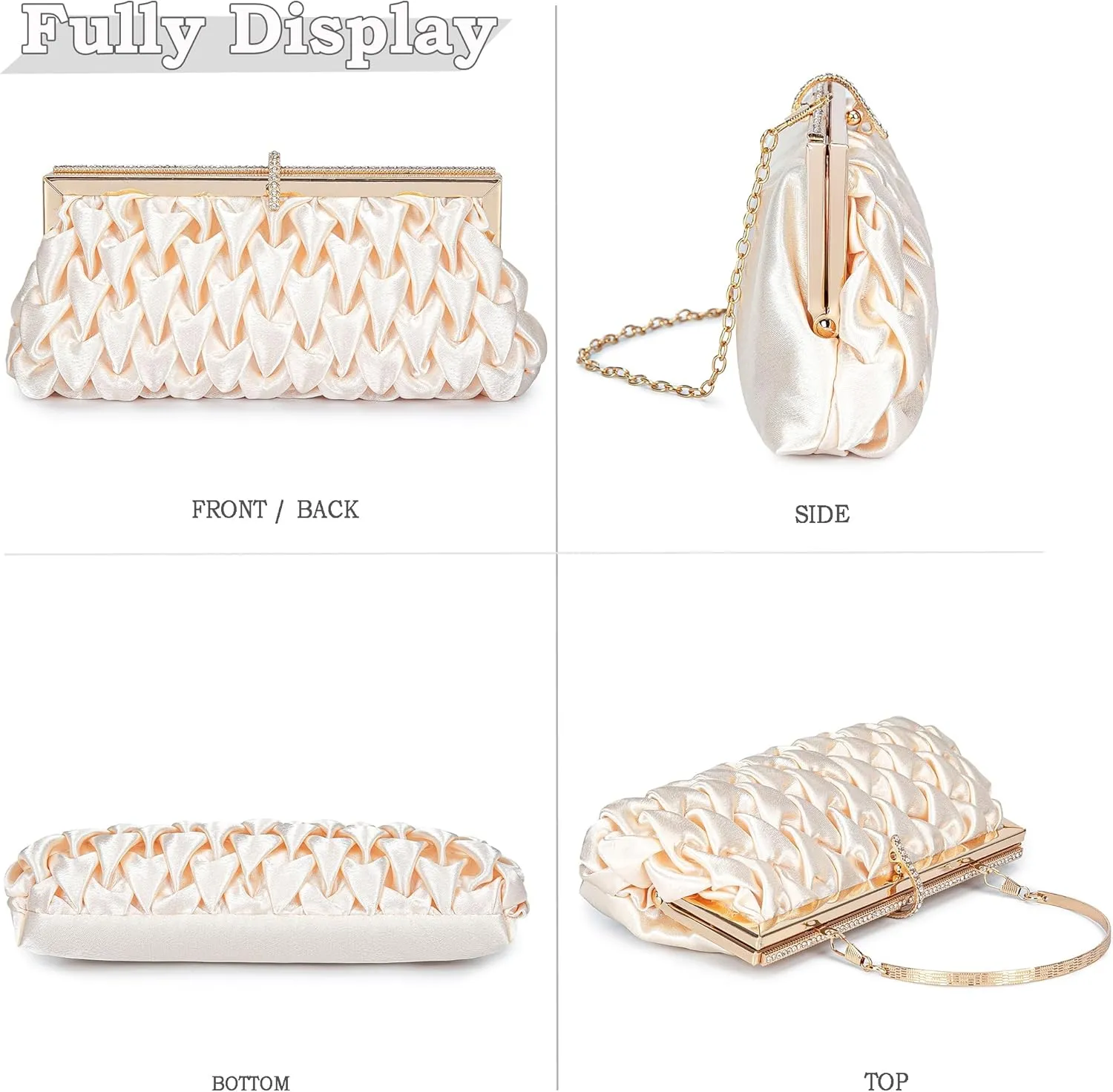 Classic Satin Clutch Bag Diamante Embellished Formal Evening Handbag for Wedding Prom Party Purses