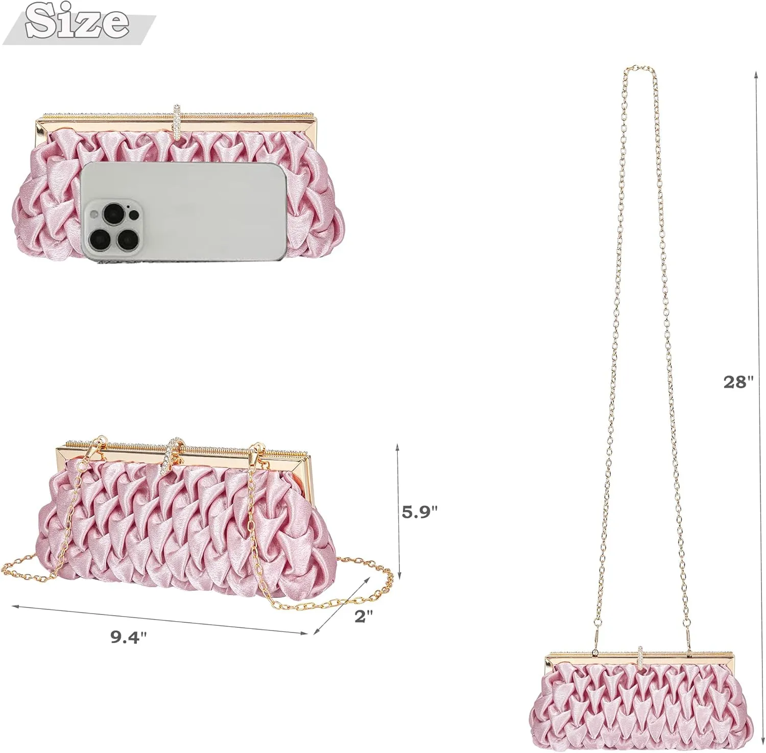 Classic Satin Clutch Bag Diamante Embellished Formal Evening Handbag for Wedding Prom Party Purses