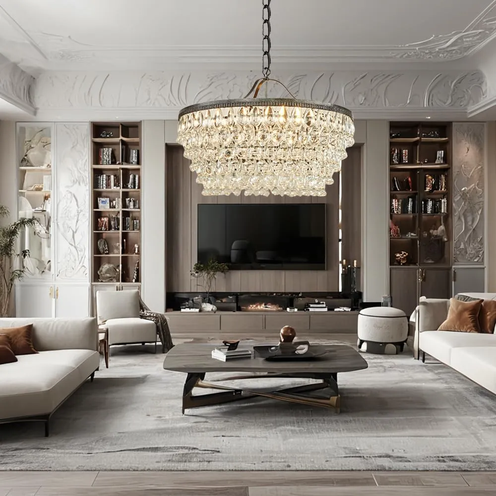 Classical Vintage Round Chandelier, Elegance Luxury Crystal Ceiling Light, Retro Exquisite Crystal Ceiling Light Fixture, Light Fixtures for Living Room, Dining Room, Bedroom (Large- 28“ Diam)
