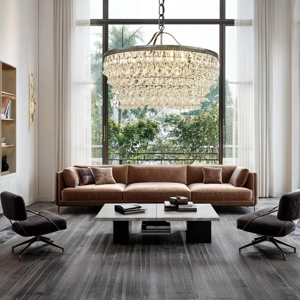 Classical Vintage Round Chandelier, Elegance Luxury Crystal Ceiling Light, Retro Exquisite Crystal Ceiling Light Fixture, Light Fixtures for Living Room, Dining Room, Bedroom (Large- 28“ Diam)
