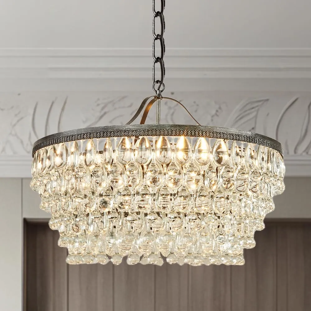 Classical Vintage Round Chandelier, Elegance Luxury Crystal Ceiling Light, Retro Exquisite Crystal Ceiling Light Fixture, Light Fixtures for Living Room, Dining Room, Bedroom (Large- 28“ Diam)